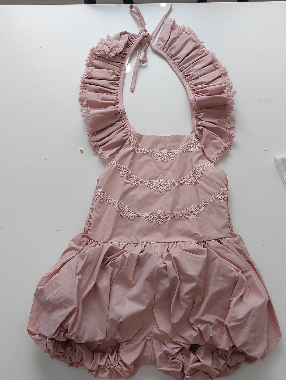 Ruffled Pink Halter Bubble Dress